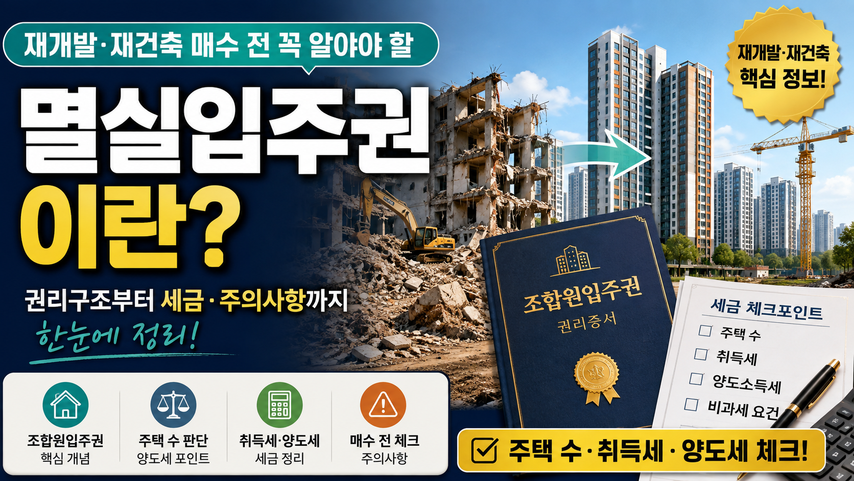 멸실입주권 재개발 재건축 조합원입주권 철거주택 세금 주의사항 제목 텍스트: 멸실입주권 핵심 총정리 -->